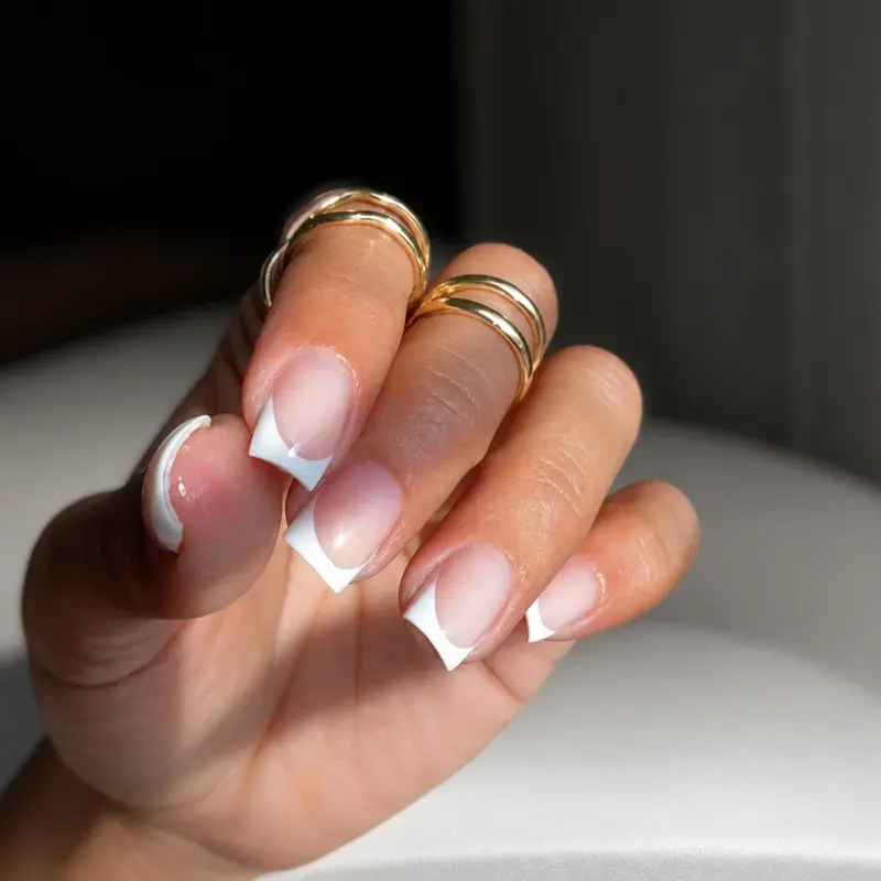Uñas con francesa blanca sobre uña natural
